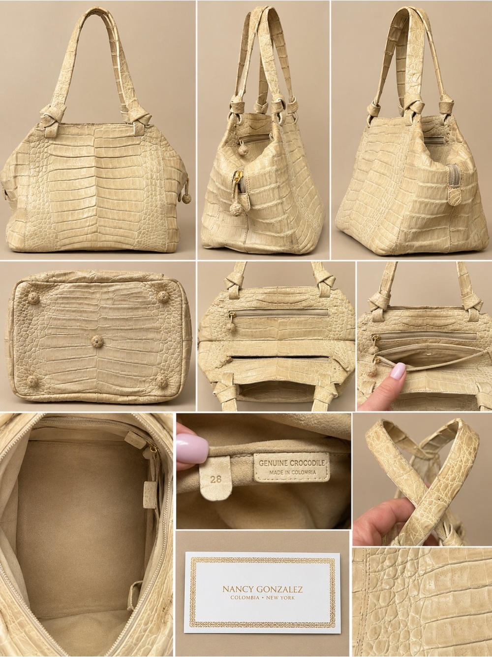 Nancy Gonzalez Genuine Crocodile Ivory Cream Satchel Top Handle Handbag Colombia